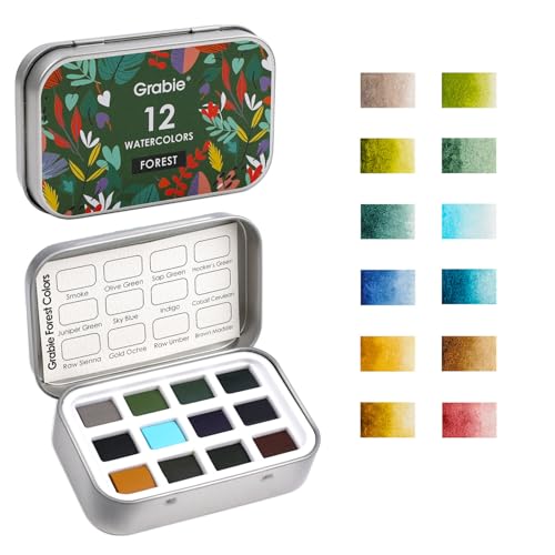 Grabie Pocket Watercolor Set of 12, Travel Watercolor Paint Set, Watercolor Paints, Art Supplies for Painting, Great Watercolor Set for Artists, Amateur Hobbyists and Painting (Forest) - color: Forest
