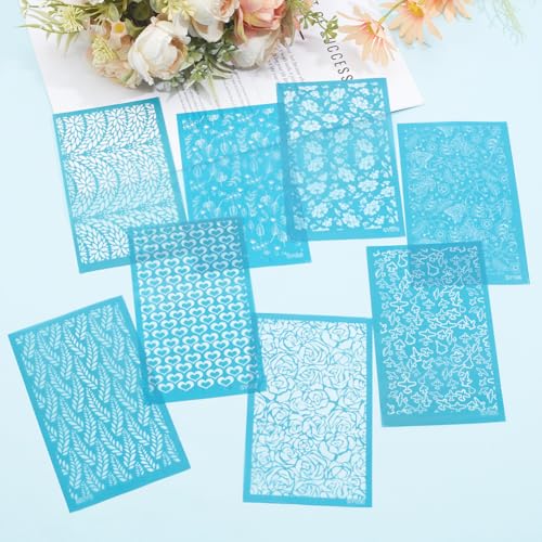 HOBBIESAY 8Pcs Clay Silk Screens Stencil Polymer Clays Silk Screen Reusable Silks Screen Stencils 5.87x3.54 Inch for Polymer Clays Jewelry Making Polymers Clay Tools Stencils