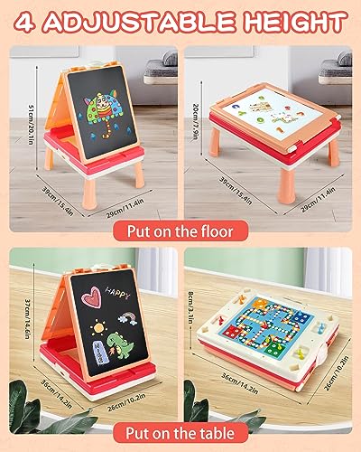 Elovien Foldable Art Easel for Kids, Double Sided with Chalkboard & Magnetic Dry Erase Board, Height Adjustable Desktop Easel, Educational Gift for Girls (Pink) - color: Pink