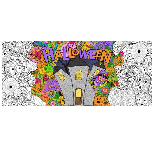 Jumbo Halloween Mandala Coloring Poster Giant Color-in Paper Poster with Castle Pumpkin Ghost 55 x 23.6 inch DIY Paint Blank Art Banner Tablecloth Decor for Kids Theme Party Activity Supplies - style: Halloween Mandala