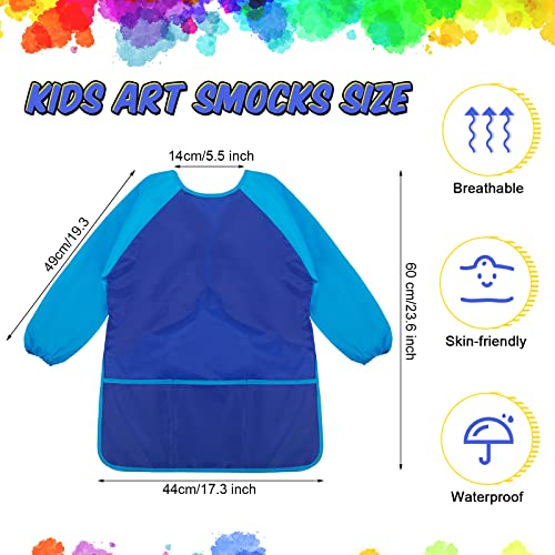 Yahenda Kids Art Smocks Toddlers Painting Apron Waterproof Artist Smock for Children with Long Sleeve 3 Pockets for 2-8 Years - color: Rose Red, Dark Blue, Yellow