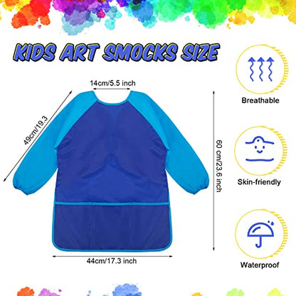 Yahenda Kids Art Smocks Toddlers Painting Apron Waterproof Artist Smock for Children with Long Sleeve 3 Pockets for 2-8 Years - color: Rose Red, Dark Blue, Yellow