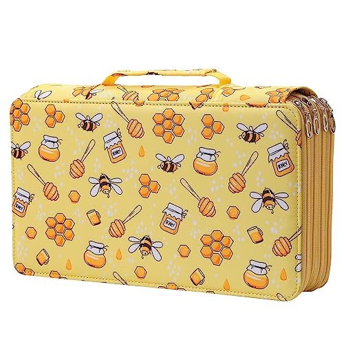 Portable Colored Printing Pattern Pencil Case Holds 300 pcs Pencils Bag Organizer with Handy Wrap Portable- Multilayer Holder for Watercolor Pens or Markers, Pencil Case Organizer for Artist - color: Bee, size: 300