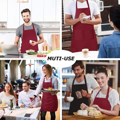 4 Packs Chef Apron, Waterproof Apron, Adjustable Aprons with 2 Pockets for Men Women, Professional Aprons for Kitchen Cooking Gardening Painting Baking Restaurant (Wine) - color: Wine
