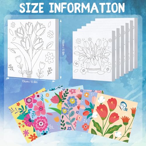 Honoson 6 Pcs 6 Inch Pre Drawn Outline Canvas Paint Kit with Pictures for Adults Paint Party Stretched Canvas Art Boards Set for Adult Beginner(Floral Style) - style: Floral Style
