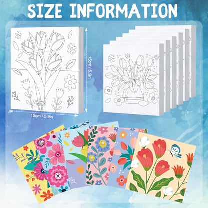 Honoson 6 Pcs 6 Inch Pre Drawn Outline Canvas Paint Kit with Pictures for Adults Paint Party Stretched Canvas Art Boards Set for Adult Beginner(Floral Style) - style: Floral Style