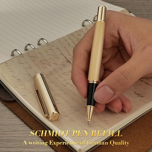 MCNTEIK Gold Personalized Rollerball Pen, Stunning Luxury Pen with Mesh Texture Design and 24K Gold Finish, Fancy Gift Set for Men & Women, Business Signature, Executive, Office,Fancy Designer Pens - color: ,Gold(Personalized)