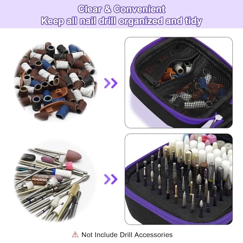 81 Holes Nail Drill Bit Holder, (ONLY CASE) Nail Bits Display Organizer Container, Nail Bits Container Box Case with High Density Foam, Efile Nail Bits Professional Manicure Tools, (Purple) - color: Purple