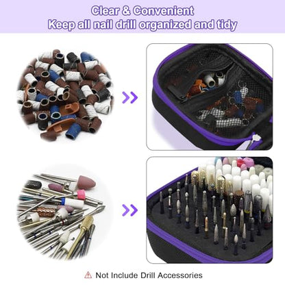 81 Holes Nail Drill Bit Holder, (ONLY CASE) Nail Bits Display Organizer Container, Nail Bits Container Box Case with High Density Foam, Efile Nail Bits Professional Manicure Tools, (Purple) - color: Purple