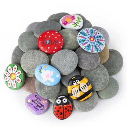 Simetufy 30 Pcs Rocks for Painting, 2"-3" Painting Rock, Flat & Smooth Natural Stones to Paint, Art & Crafts for Kids & Adults - size: 2-3in -30pcs