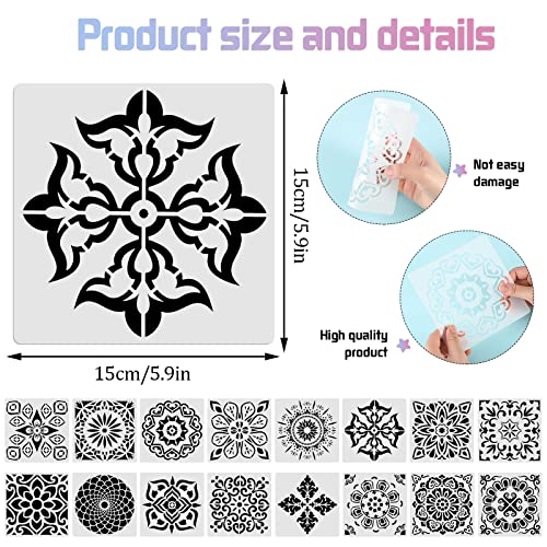 16 Pcs Mandala Stencils for Painting, 6x6 Inch Reusable Abstract Layering Stencils for Crafts Painting on Wood Floor Window Art Scrapbook Drawing Decoration - style: Mandala Stencils-2