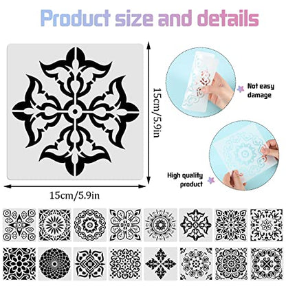 16 Pcs Mandala Stencils for Painting, 6x6 Inch Reusable Abstract Layering Stencils for Crafts Painting on Wood Floor Window Art Scrapbook Drawing Decoration - style: Mandala Stencils-2