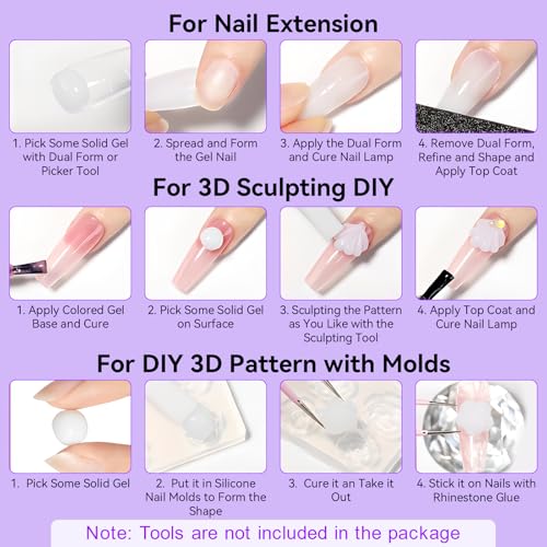 Makartt White 3d Gel Nail Art: 4-in-1 3d Nail Gel Sculpting Gels White Non-sticky for Extension, Shaping, 15ML Solid Builder Nail Gel for Nail Strengthen & Sculpture Gels for Nails Salon Home - color: White
