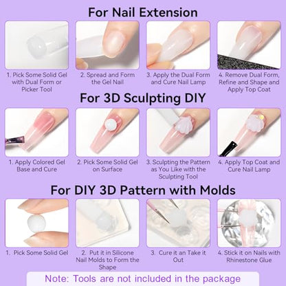 Makartt White 3d Gel Nail Art: 4-in-1 3d Nail Gel Sculpting Gels White Non-sticky for Extension, Shaping, 15ML Solid Builder Nail Gel for Nail Strengthen & Sculpture Gels for Nails Salon Home - color: White