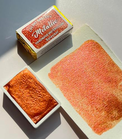 Metallic Watercolor Paint Handmade Gold Watercolour Shimmer Mica Painting Full Pan Glitter Aquarelle (Splendor) - color: Splendor (Full Pan)