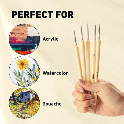 HIMI Gouache/Paint Detail Brushes Set 5 Pcs for Acrylic Oil Watercolor Face & Body Gouache Painting Nice Gift Art hobbyist,Adults (Yellow, Detail Brush) - color: 5pcs-yellow