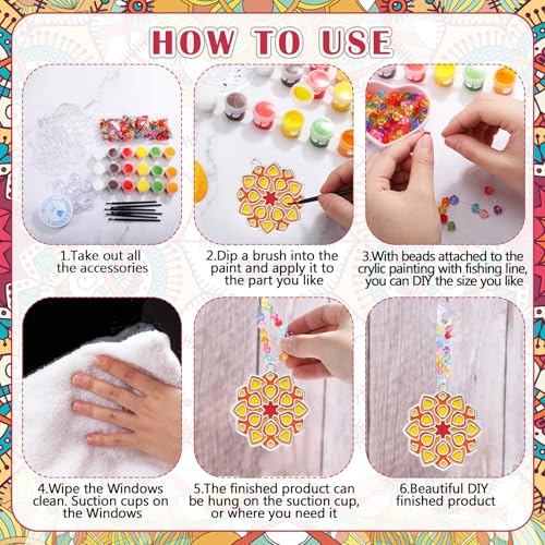 WinnerWhy 30 Sets DIY Stained Glass Kits for Adults, Mandala Suncatchers Arts and Crafts Paint Your Own Window Ornaments for Seniors Party Birthday Summer Activity Home Decor - style: Mandala Style