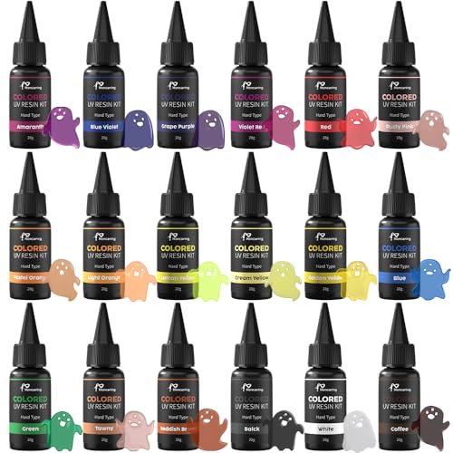 Honcaring UV Resin, 18 Colors UV Curing Hard Type Resin Clear, Fast Curing Odorless & Colored UV Resin Kit for Jewelry Making, Crafts, DIY(20g/0.68oz Each)