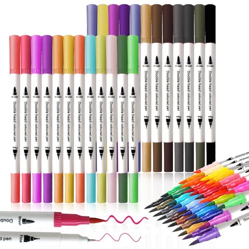 ArtBeek Art Brush Markers Pens for Adult Coloring Books, School Supplies for Teens, 24 Colors Numbered Dual Tip (Brush and Fine Point) Drawing Markers for Note Taking Planner Journal Calligraphy