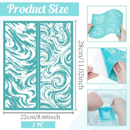 2 Sheets Wave Swirl Silk Screen Stencil, Flowing Water Nautical Self-Adhesive Silk Screen Printing Stencils Reusable Mesh Stencil for Painting on Wall, Wood, T-Shirt, Home Craft Decor - style: Marble Pattern