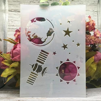 TIAMECH A4 Reusable Satellite Aerospace Stencil for Painting | Earth Planet Layering Template, DIY Wall Art, Wood Furniture, Scrapbook & Crafts (8.3x11.7inch) - style: Satellite Aerospace