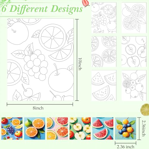 6 Pack Pre Drawn Canvas for Painting Pre Printed Canvas Kit 8 x 10 Inch Stretched Cotton Paint and Sip Set for Adults Couple Party Graduation Summer Date Night(Colorful Fruit) - style: Colorful Fruit