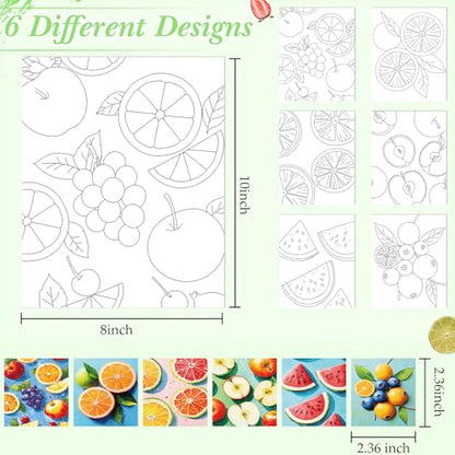 6 Pack Pre Drawn Canvas for Painting Pre Printed Canvas Kit 8 x 10 Inch Stretched Cotton Paint and Sip Set for Adults Couple Party Graduation Summer Date Night(Colorful Fruit) - style: Colorful Fruit