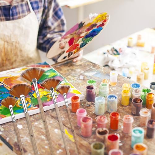 Prasacco 5 Pieces Fan Brush for Painting, Oil Acrylic Paint Brushes Artist Fan Brushes Nylon Hair Long Wood Handle Painting Brush for Acrylic Watercolor Oil Gouche Painting (2/4/6/8/10#) - color: Light Brown