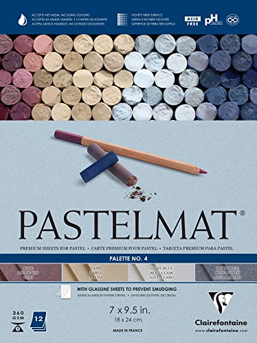 Clairefontaine Pastelmat Glued Pad - Palette No. 4 - (7 x 9 1/2 Inches) 18 x 24 cm - 360g - 12 Sheets - Dark Blue, Light Blue, Wine, Sand - color: Dark Blue, Light Blue, Wine, Sand, size: 18 x 24 CM