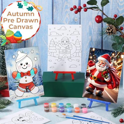 Blosssound 10 Set Pre Printed Canvas Pre Drawn Canvas Painting with Easel Kits 5" x 7" Outline Painting Panels for Beginners, DIY Craft Project, Party Favor, Home Decors(Gingerbread) - style: Gingerbread