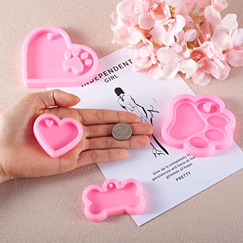 Craftdady 6pcs Keychain Pendant Resin Casting Molds Heart Bone Dog Paw Print Charms Silicone Molds with 12pcs Key Rings, 20pcs Jump Rings for Resin Casting DIY Keychain Jewelry Craft - color: Pink,Keychain,6pcs