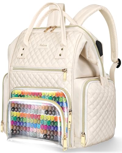 Marker Organizer Case Bag, Large Markers Storage Backpack with USB Port for Artists, Illustrators, Creatives, Pen Travel Holder Case Bag for Art Creativity Craft Supply, Beige - color: Beige