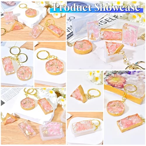 226Pcs Resin Keychain Molds Set - Triangle, Round, Square, Rectangle Ripple Pendant Molds with Keychain Accessories, Perfect Epoxy Resin Silicone Molds for DIY Jewelry Making - color: 226Pcs Ripple Pendant Molds