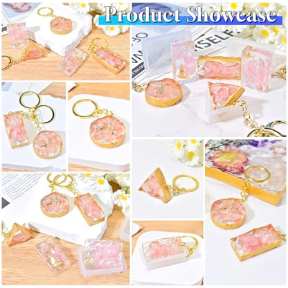 226Pcs Resin Keychain Molds Set - Triangle, Round, Square, Rectangle Ripple Pendant Molds with Keychain Accessories, Perfect Epoxy Resin Silicone Molds for DIY Jewelry Making - color: 226Pcs Ripple Pendant Molds