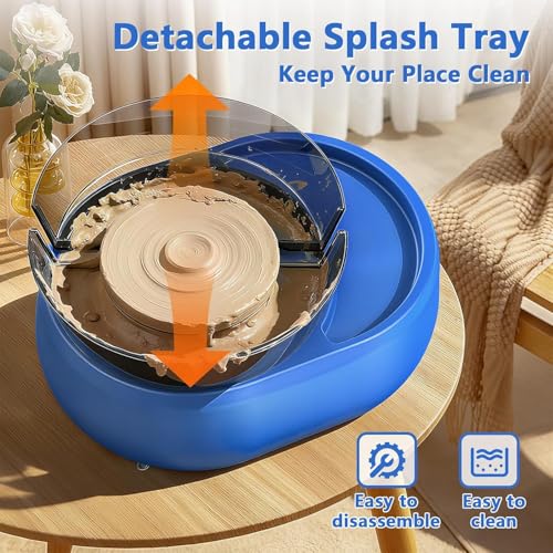 6 inch Home Pottery Wheel for Pottery Craft - Complete Pottery Kit for Beginners, Two-Way Rotation, 2.2lb Air Dry Clay, Arts and Crafts Sculpting Tools, Craft Gifts - color: Blue