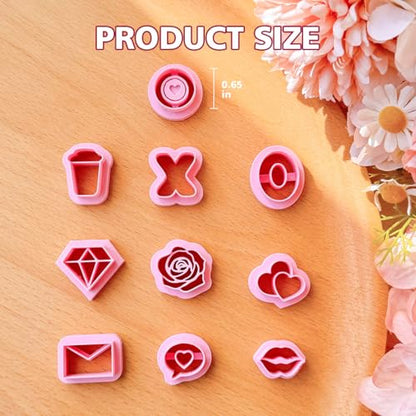 KEOKER Valentines Day Polymer Clay Cutters, Valentines Polymer Clay Cutters for Earrings Making, 10 Shapes Valentines Earring Clay Cutters, Heart Clay Cutters for Polymer Clay Jewelry (Studs) - color: studs clay cutters