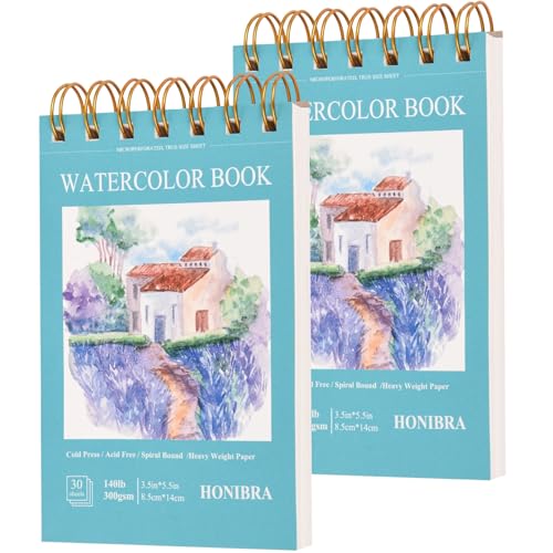 2 Pack Mini Watercolor Paper Pad 3.5"×5.5", 30 Sheets Cold Press 300gsm/140lb, Travel Size Portable Tearable Painting Notebook for Paint, Charcoal, Oil Pastels and Acrylic - size: 3.5”×5.5“(2pack)