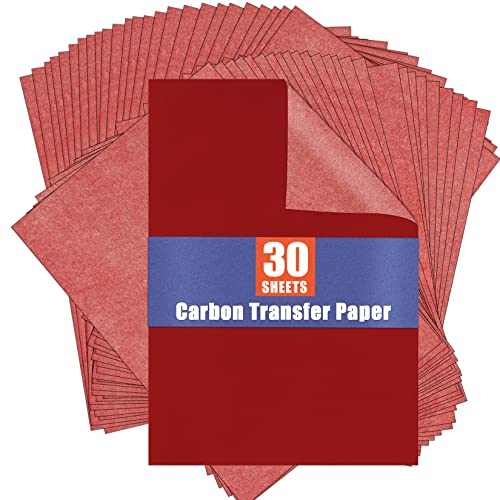 Red Carbon Paper for Tracing Graphite Transfer-Paper - PSLER 30 Pcs Red Graphite Paper for Tracing Drawing Patterns on Wood Projects Canvas Fabric Artist Lettering Sketch Drawing A4 Size 8.5 X 11 Inch - color: red