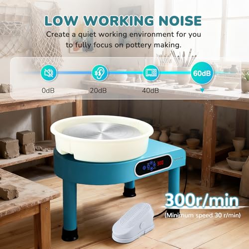 Bonoutil Pottery Wheel Machine, 11" Electric Ceramic Forming Machine LCD & Foot Pedal Control Max 20 lbs Capacity, Clay Art Sculpting Tools Kit at Home Pottery Wheels