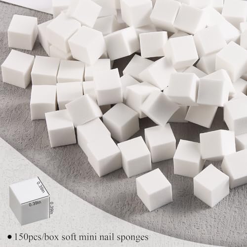 Fcozpjk 150Pcs Soft Nail Sponges for Ombre Mini Nail Art Sponges With Grabbing Pen Aura Nail Gradient Brush for Gel Nail Polish Sponge With 50pcs Disposable Gel Polish Palette Paper - color: White#150pcs