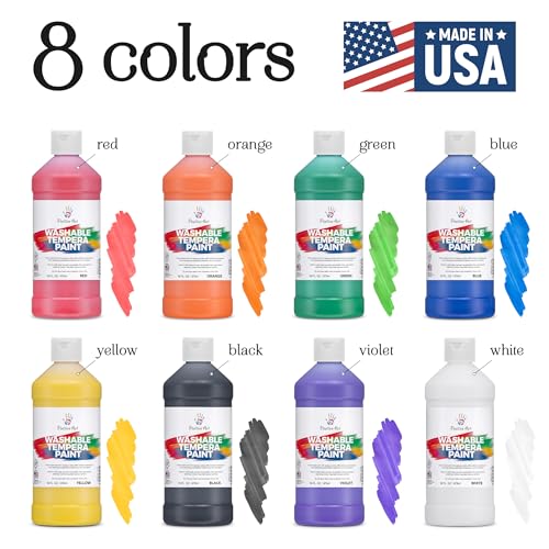 Positive Art Washable Paint for Kids – (8 Colors, 16 oz Each) Made in USA, Non-Toxic Tempera Paint Set – Bulk Classroom Paints for Students, Finger Painting, School Use – 8 Pack