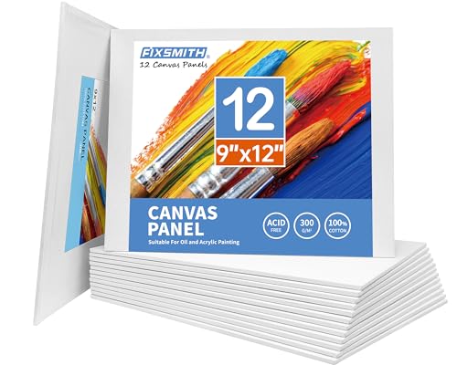 FIXSMITH Canvas Boards for Painting 9x12 Inch, Super Value 12 Pack White Blank Canvas Panels, 100% Cotton Primed, Painting Art Supplies for Professionals, Hobby Painters, Students & Kids - size: 9"×12"