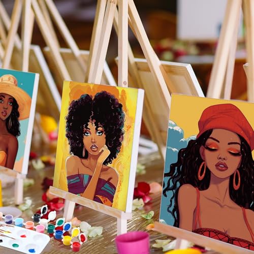 Dinifee 6 Pack Pre Drawn Canvas for Painting Pre Printed Canvas Kit 8 x 10 Inch Stretched Cotton Paint and Sip Set for Adults Couple Party Graduation Summer Date Night(Elegant Lady) - style: Elegant Lady