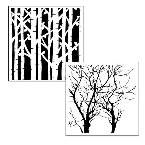 The Crafter’s Workshop - Reusable Birch Tree Stencil for Painting and Crafts – Elegant Reversed Branches Pattern for Wood, Canvas, and Journals – 2 Pk, 6" x 6" – Birch Trees/Reversed Branches - style: Birch Trees / Reversed Branches