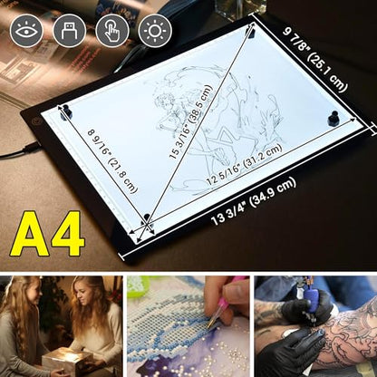 Yescom Portable A4 LED Light Pad with USB Power 14"x10" LED Light Box for Tracing Light Pad Dimmable for Art Diamond Painting Light Board Drawing Sketching Tattoo Animation