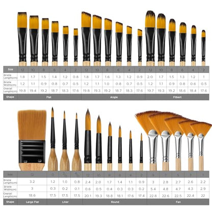 Bougimal 33 Pcs Paint Brush Set, Artist Paint Brushes for Acrylic Painting, Oil, Watercolor, Gouache, with Flat Round Filbert Fan Angle Detail Brush, Suitable for Artists and Beginners - color: Wooden 2