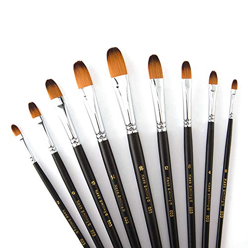 9 Pcs Filbert Long Handle Artist Paint Brush Set, Quality Synthetic Hair and Wooden Handle for Acrylic Watercolor Oil Painting, Great for Beginners and Professionals - size: Filbert (Long Handle)