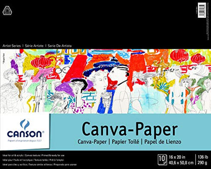 Canson 100510843 Foundation Series Canva-Paper Pad Primed for Oil or Acrylic Paints, Top Bound, 136 Pound, 16 x 20 Inch, 10 Sheets, 16" x 20", 0 - size: 16" x 20"
