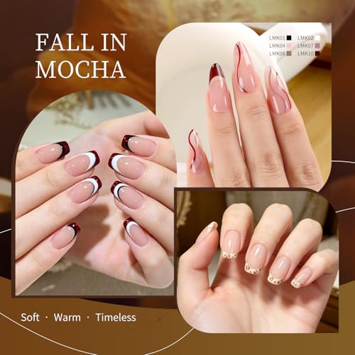 JODSONE 10 Colors Mocha Nail Art Gel Liner Set,5ml Nude Brown Gel Polish with Built-in Thin Brush,Fine Line Nail Art Pen Effect for Nails Design DIY Salon,Fall Brown Tones - color: LMK01-LMK10