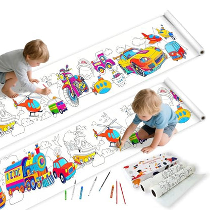 Vehicle Coloring Paper Roll for Kids, 2 Pack 116"x11.6" Giant Drawing Paper Roll with Cars Trucks Trains & Construction, Reusable Art Paper for Boys Ages 3-8, Birthday Gift & Party Tablecloth - color: C4